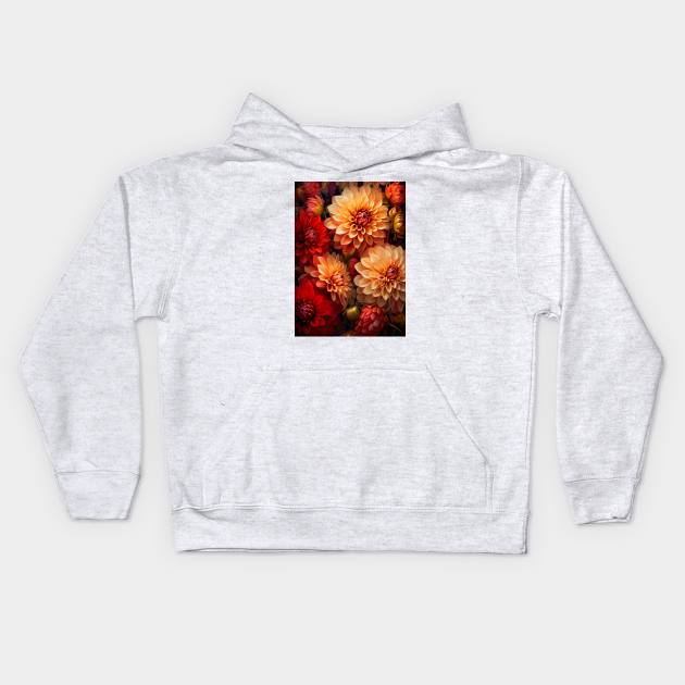 Dahlia Floral Arrangement fine art oil painting Kids Hoodie by Juka